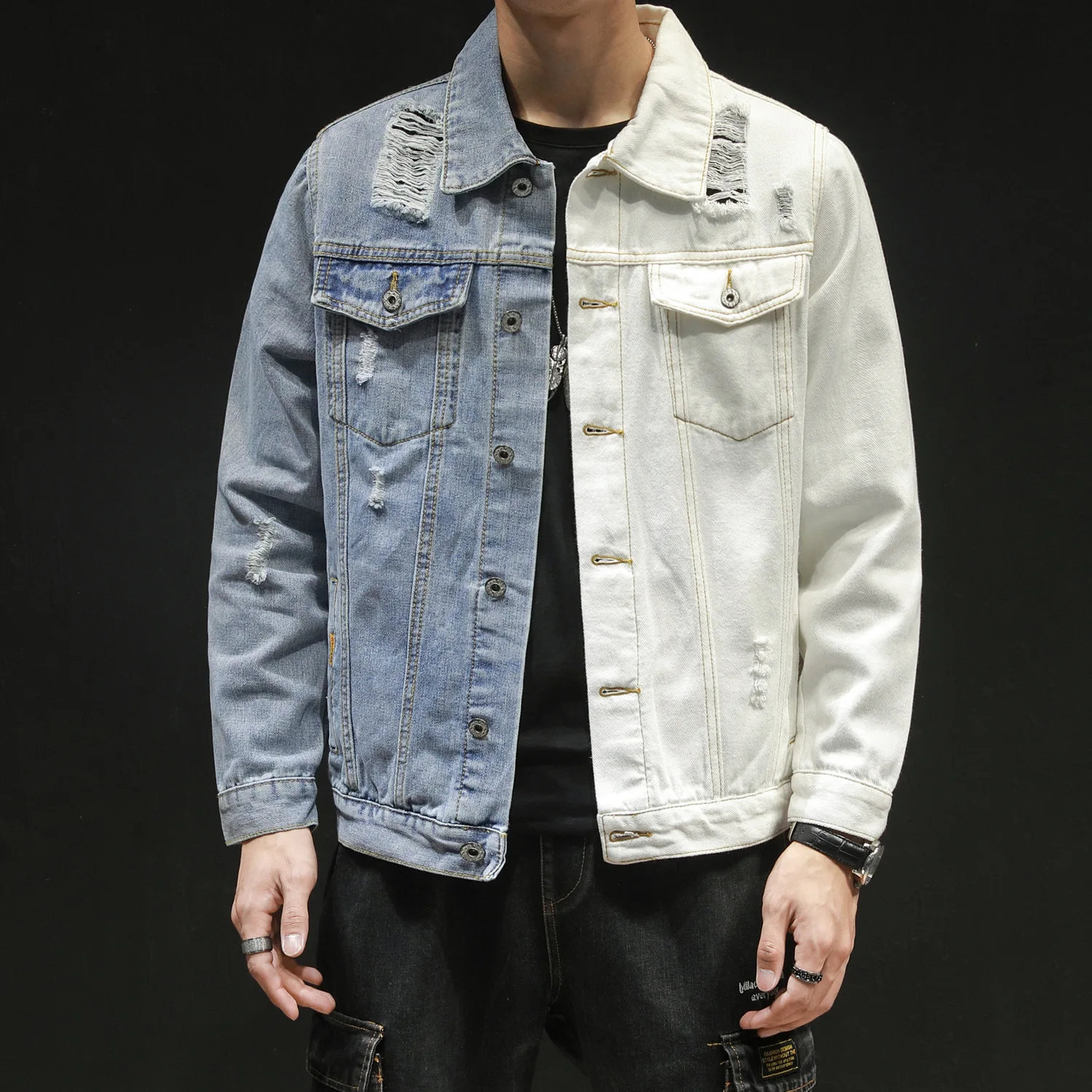 Men Hip Hop Blue white Patchwork Slim jeans Jackets Streetwear male Solid color Cotton Casual Hole Denim Jacket Plus Size 5XL
Men Hip Hop Blue white Patchwork Slim jeans Jackets Streetwear male Solid color Cotton Casual Hole Denim Jacket Plus Size 5XL