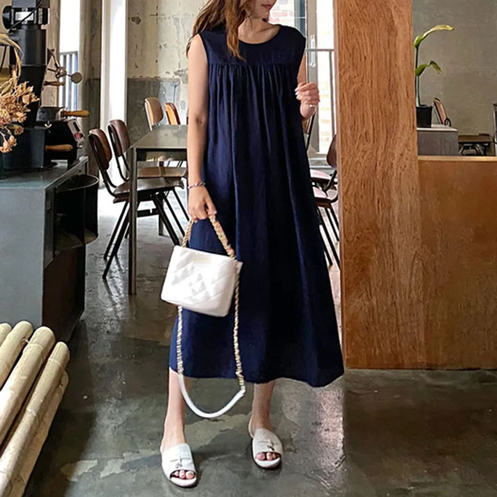 2021 Summer Japanese Style New Women's Dress Mid-length Sleeveless Solid Color Folds Loose Casual Simple Round Neck Sleeveless
2021 Summer Japanese Style New Women's Dress Mid-length Sleeveless Solid Color Folds Loose Casual Simple Round Neck Sleeveless