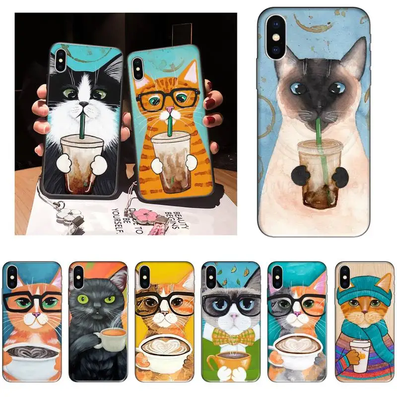 Милый кофейный чехол для телефона с молочным котом iPhone 12 Mini 11 Pro XS Max X XR 7 8 Plus мягкая