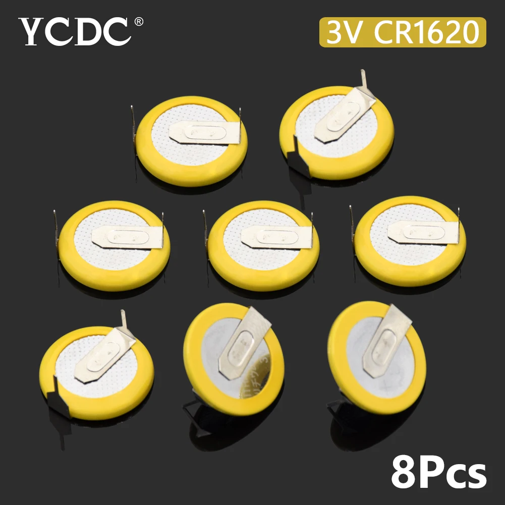

8Pcs/lot 3 V Battery CR1620 CR 1620 3V Coin Cell With 2 Pins For E-dictionary Medical Device Scale Soldering Pins Coin Cell