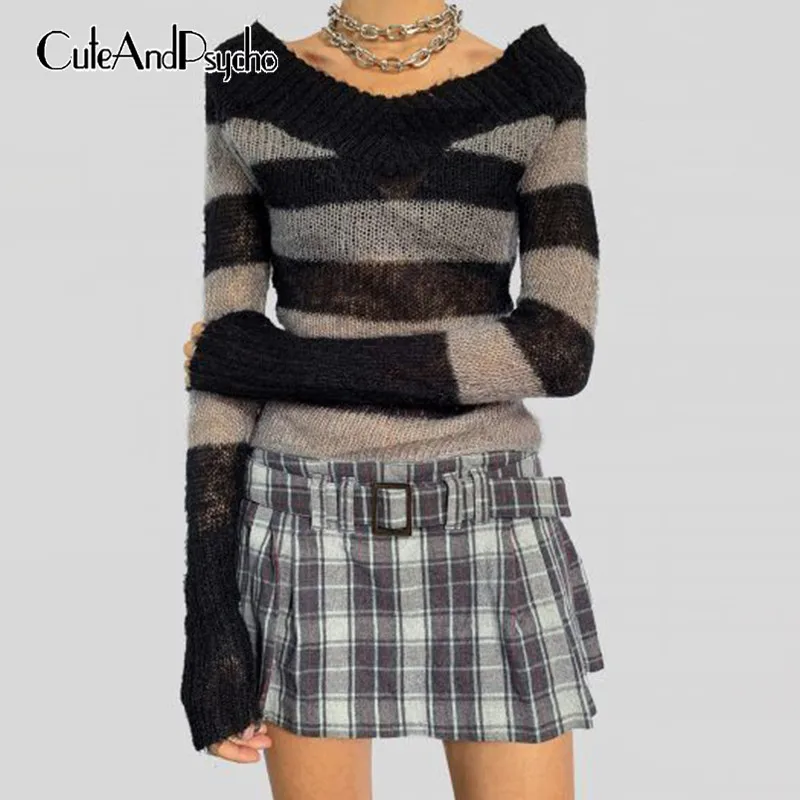 Autumn Striped Print Y2K Knit Sweaters V-neck Harajuku Vintage Fairycore Pullovers Aesthetic Chic Fashion Knitwear Cuteandpsycho
Autumn Striped Print Y2K Knit Sweaters V-neck Harajuku Vintage Fairycore Pullovers Aesthetic Chic Fashion Knitwear Cuteandpsycho