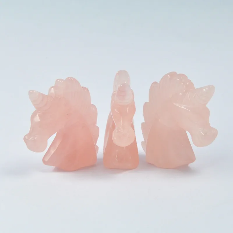 1PC 2.0" 100%Natural Rose Pink Quartz Crystal Unicorn Carving Horse head Skulls Figurin | Stones