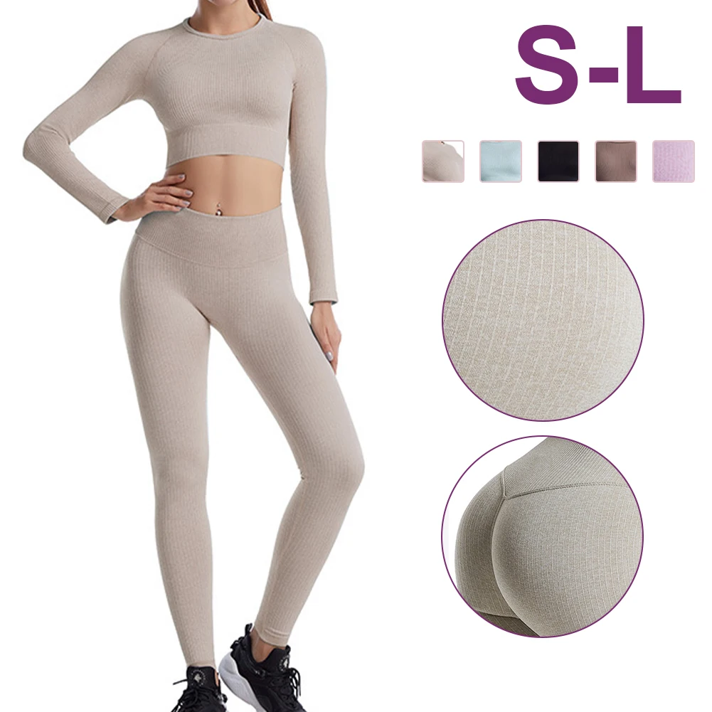Women 2 Piece Workout Sets Seamless Long Sleeve Top High Waist Leggings Ribbed Yoga Set Outfits Gym Fitness Activewear Tracksuit
Women 2 Piece Workout Sets Seamless Long Sleeve Top High Waist Leggings Ribbed Yoga Set Outfits Gym Fitness Activewear Tracksuit