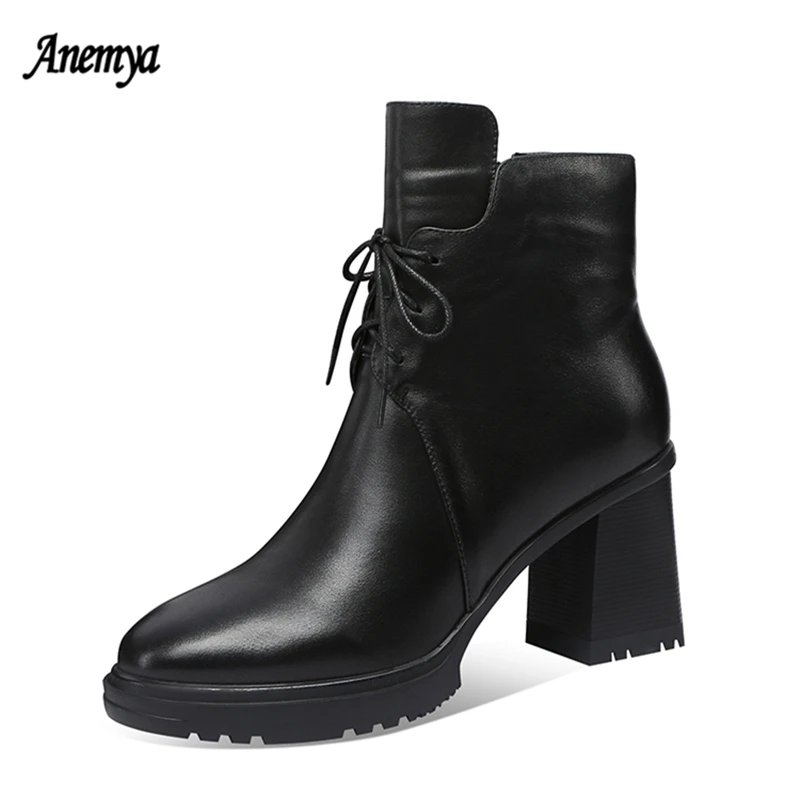 Genuine Leather Women Ankle Boots Platform Square Heel Ladies Lace Up 8CM High Heel Boots Thick Heel Winter Shoes Female Black
Genuine Leather Women Ankle Boots Platform Square Heel Ladies Lace Up 8CM High Heel Boots Thick Heel Winter Shoes Female Black