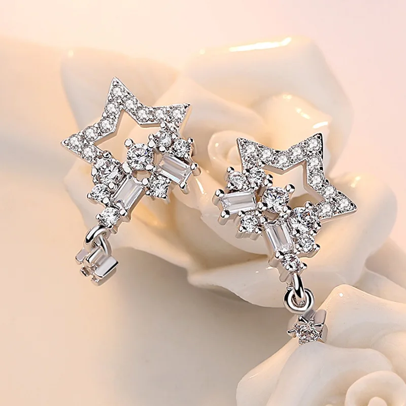 ModaOne Luxury 925 Sterling Silver Earrings For Women Dazzling Micro Zircon Star Tassel Earrings oorbellen pendientes
ModaOne Luxury 925 Sterling Silver Earrings For Women Dazzling Micro Zircon Star Tassel Earrings oorbellen pendientes