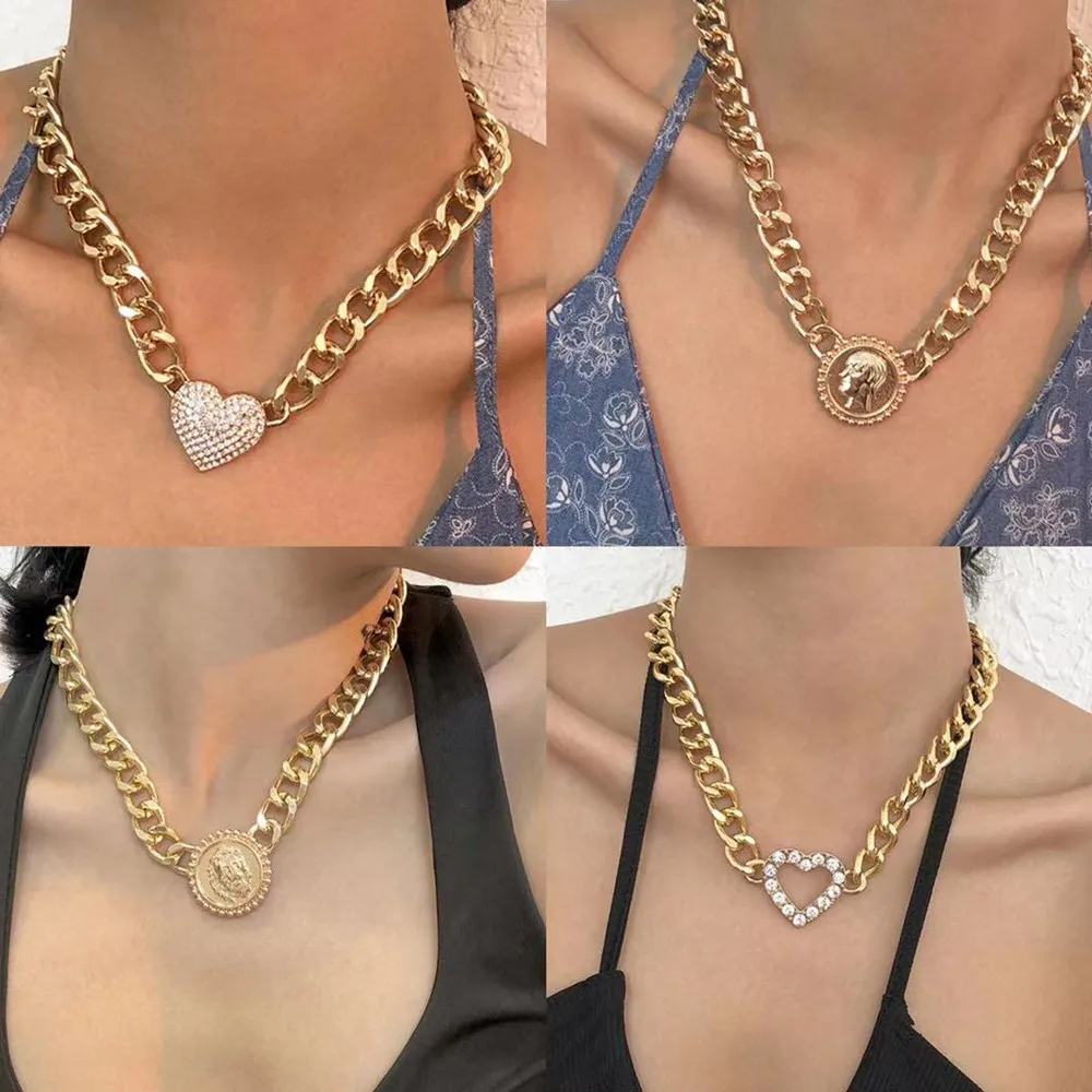 More Styles Metal Gold Thick Chain Necklace Lion Head Choker Necklace for Girl Rhinestone Heart Pendant Necklace Hip Hop Jewelry
More Styles Metal Gold Thick Chain Necklace Lion Head Choker Necklace for Girl Rhinestone Heart Pendant Necklace Hip Hop Jewelry
