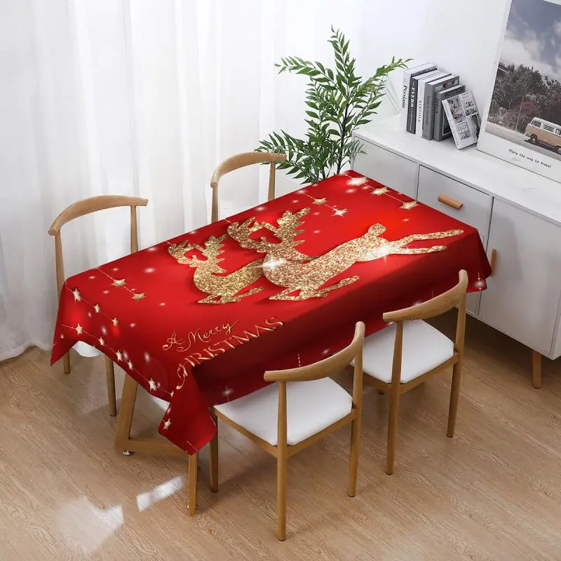 

Merry Christmas Red Tablecloth Elk Santa Claus Snowflake Table Cloth Table Runner for Dining New Year Xmas Tables Cover Decor