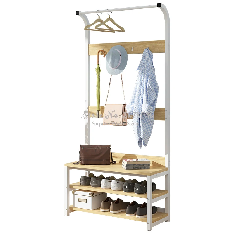 Wooden Cloth Rack Floor Indoor Door Multifunctional Coat Rack Household Shoe Changing Stool Hanger Integrated Combination Shelf 
Wooden Cloth Rack Floor Indoor Door Multifunctional Coat Rack Household Shoe Changing Stool Hanger Integrated Combination Shelf