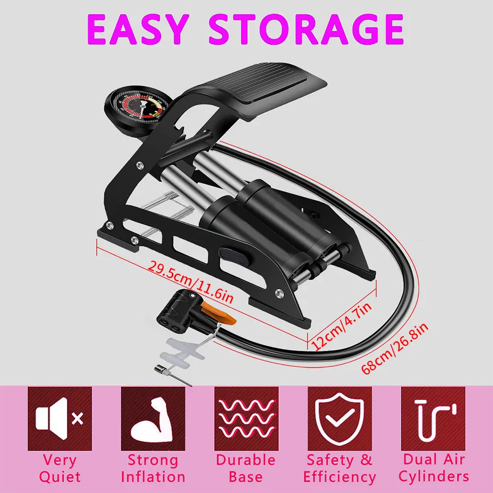 WEST BIKING Bicycle Pump With Gauge Foot Pedal Portable Floor Air Inflator Bike Cycling Pump For Bicycle Ball Scooter Toys Black
WEST BIKING Bicycle Pump With Gauge Foot Pedal Portable Floor Air Inflator Bike Cycling Pump For Bicycle Ball Scooter Toys Black
