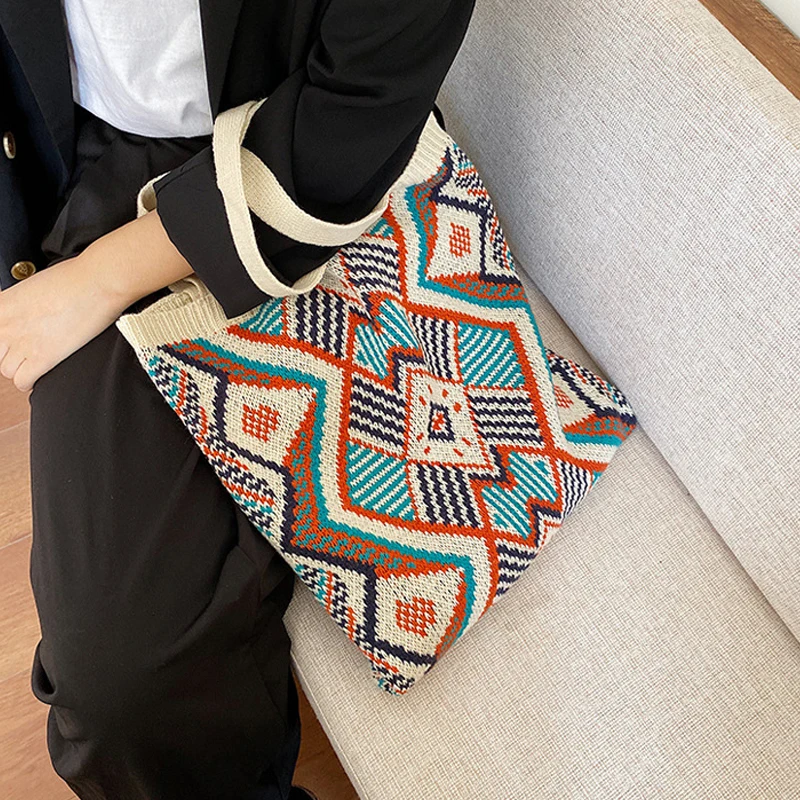 Gypsy Bohemian Boho Chic Aztec Lady Knitting Tote Bag Women Crochet Woolen Open Shopper Top-handle Bag Daily travel Handbag
Gypsy Bohemian Boho Chic Aztec Lady Knitting Tote Bag Women Crochet Woolen Open Shopper Top-handle Bag Daily travel Handbag