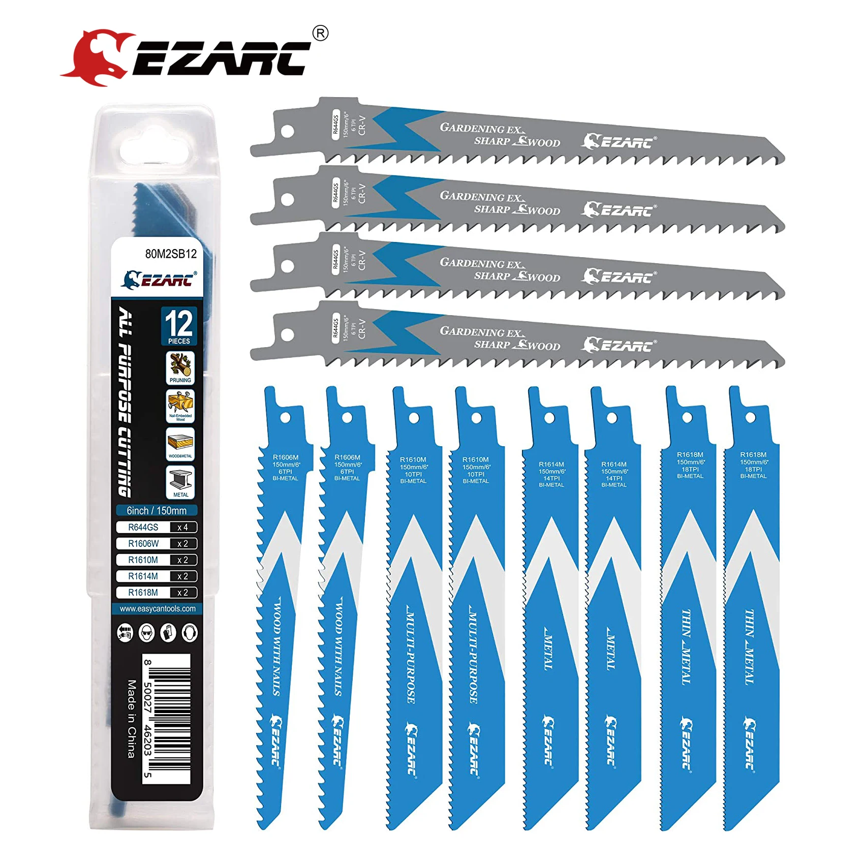 EZARC 12pcs Reciprocating Saw Blades 6 Inch, Bi-Metal Demolition Sabre Saw Blade Set for Metal and Wood Cutting (12 Pack)
EZARC 12pcs Reciprocating Saw Blades 6 Inch, Bi-Metal Demolition Sabre Saw Blade Set for Metal and Wood Cutting (12 Pack)