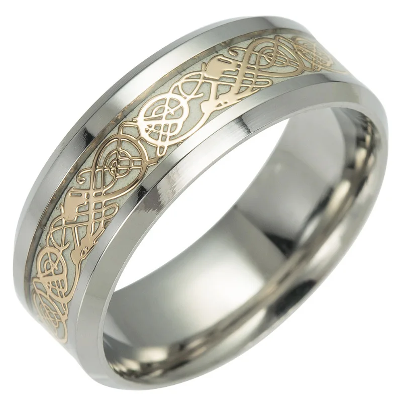 New Personality Luminous Titanium Steel Ring Dark Gold Dragon Inlaid Green Background Fashion Men's Fluorescent Luminous Ring
New Personality Luminous Titanium Steel Ring Dark Gold Dragon Inlaid Green Background Fashion Men's Fluorescent Luminous Ring