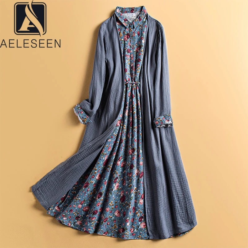 AELESEEN Vintage High Quality 2 Pieces Sets Women Autumn Winter Floral Print Long Dress+Solid Blue Trench Elegant Party Sets
AELESEEN Vintage High Quality 2 Pieces Sets Women Autumn Winter Floral Print Long Dress+Solid Blue Trench Elegant Party Sets