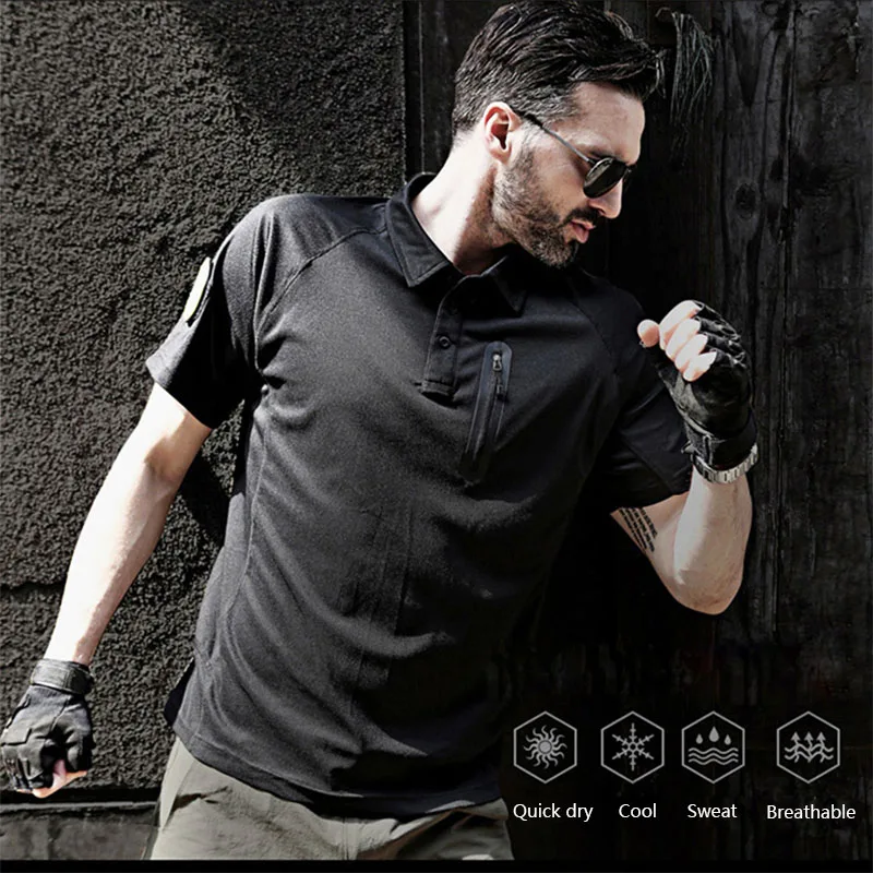 Men Hunting Collar T-shirt Short-Sleeve Quick-Dry Breathable Top 100%Polyester Summer Wear for Outdoor Sports Running Hiking ect 
Men Hunting Collar T-shirt Short-Sleeve Quick-Dry Breathable Top 100%Polyester Summer Wear for Outdoor Sports Running Hiking ect