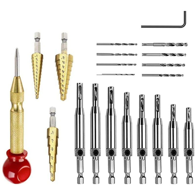 Hinge Tapper Set, 21Pcs Self Centering Hinge Tapper Core Hole Puncher High Speed Steel Door Window Center Drill Bits Set
Hinge Tapper Set, 21Pcs Self Centering Hinge Tapper Core Hole Puncher High Speed Steel Door Window Center Drill Bits Set