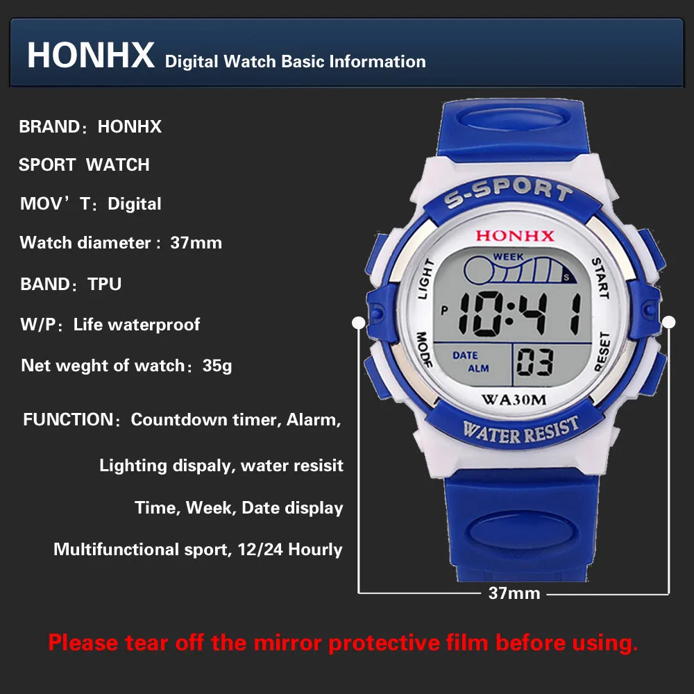 Popular Waterproof Children Boys Digital LED Sports Watch Kids Alarm Date Watch Gift LED Electronic Sports Luminous Sensor Watch
Popular Waterproof Children Boys Digital LED Sports Watch Kids Alarm Date Watch Gift LED Electronic Sports Luminous Sensor Watch