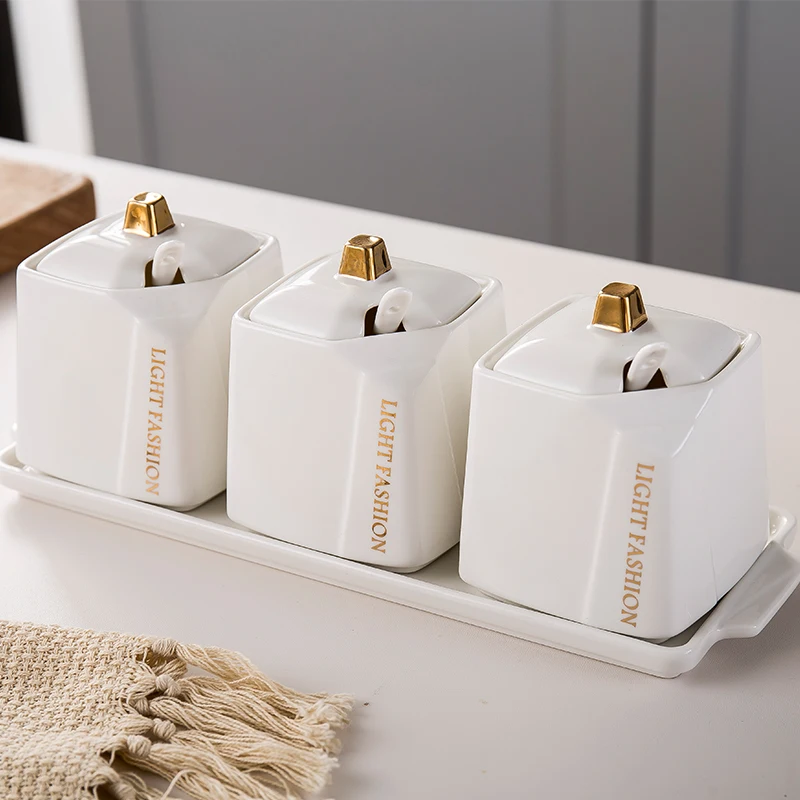 Nordic wind ceramic square seasoning pot set spoon cover tray sugar salt MONosodium glutamate seasoning pot seasoning bottle
Nordic wind ceramic square seasoning pot set spoon cover tray sugar salt MONosodium glutamate seasoning pot seasoning bottle