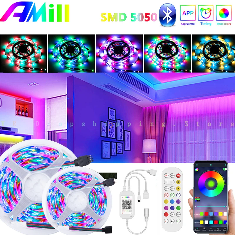 LED Strip Light Bueotooth SMD5050 RGB Neon Light Strip 5M DC12V Color Changing Tape for Wedding Garland Party Bar Lighting Decor
LED Strip Light Bueotooth SMD5050 RGB Neon Light Strip 5M DC12V Color Changing Tape for Wedding Garland Party Bar Lighting Decor