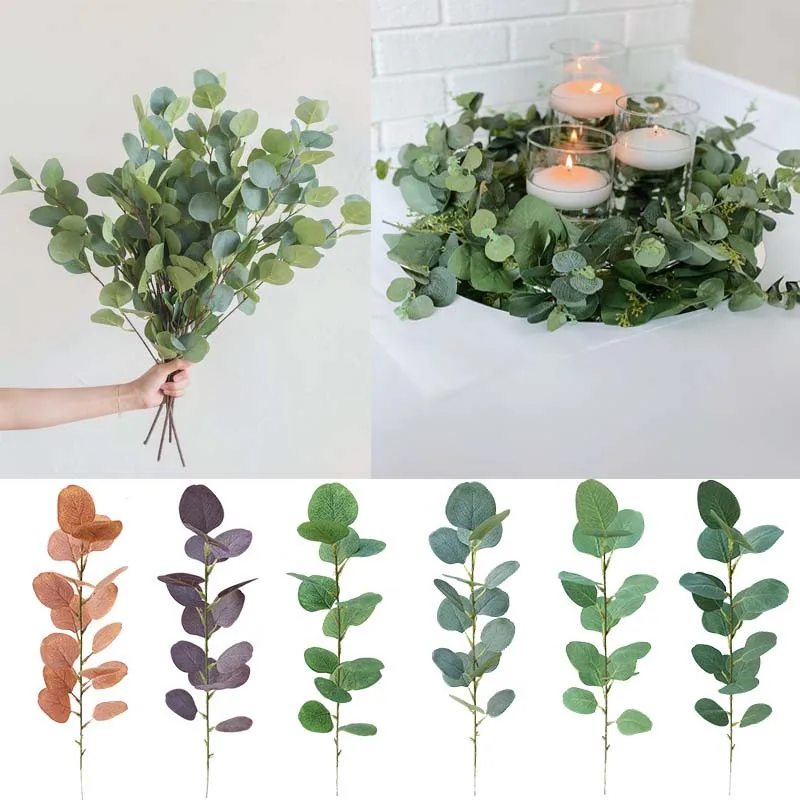 

Artificial Plant Eucalyptus Simulation Green Vine Branch Eucalyptus Leaf for Wedding Decoration Shooting Prop Home Garden Decor