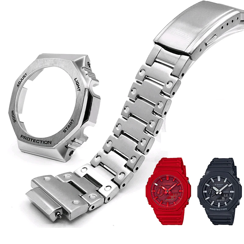 

Watch Band Strap For Casio G Shock GA2100 Bezel Case 316L Stainless Steel Metal Belt Frame GA-2100 GA-2100-1A Watchband w Tools