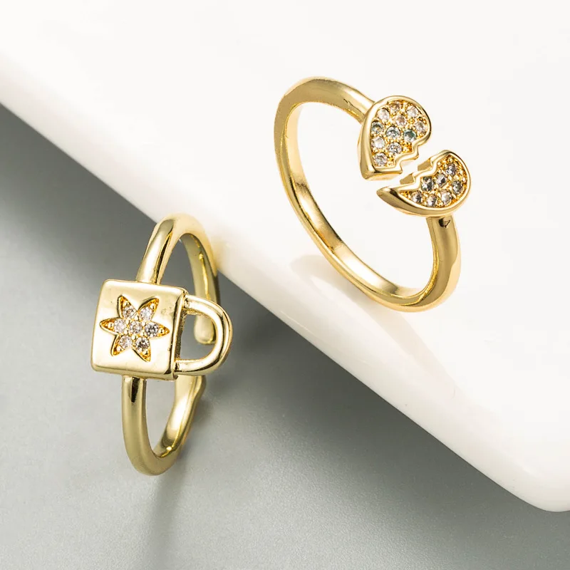 Korean Personalized Plated Gold Rings for Women Zircon Inlaid Love Lock Ring with Adjustable Gold Open Rings 2021 Trend
Korean Personalized Plated Gold Rings for Women Zircon Inlaid Love Lock Ring with Adjustable Gold Open Rings 2021 Trend