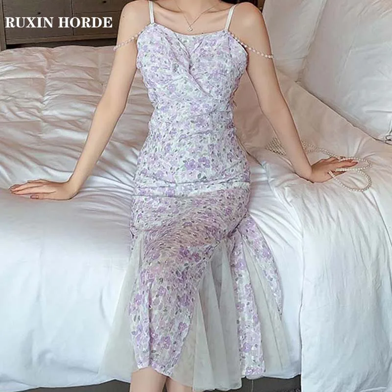 Mesh Stitching Sleeveless Retro Fashion 2021 Summer Girl New Style Elegant High Waist Comfortable Purple Sling Floral Dress
Mesh Stitching Sleeveless Retro Fashion 2021 Summer Girl New Style Elegant High Waist Comfortable Purple Sling Floral Dress