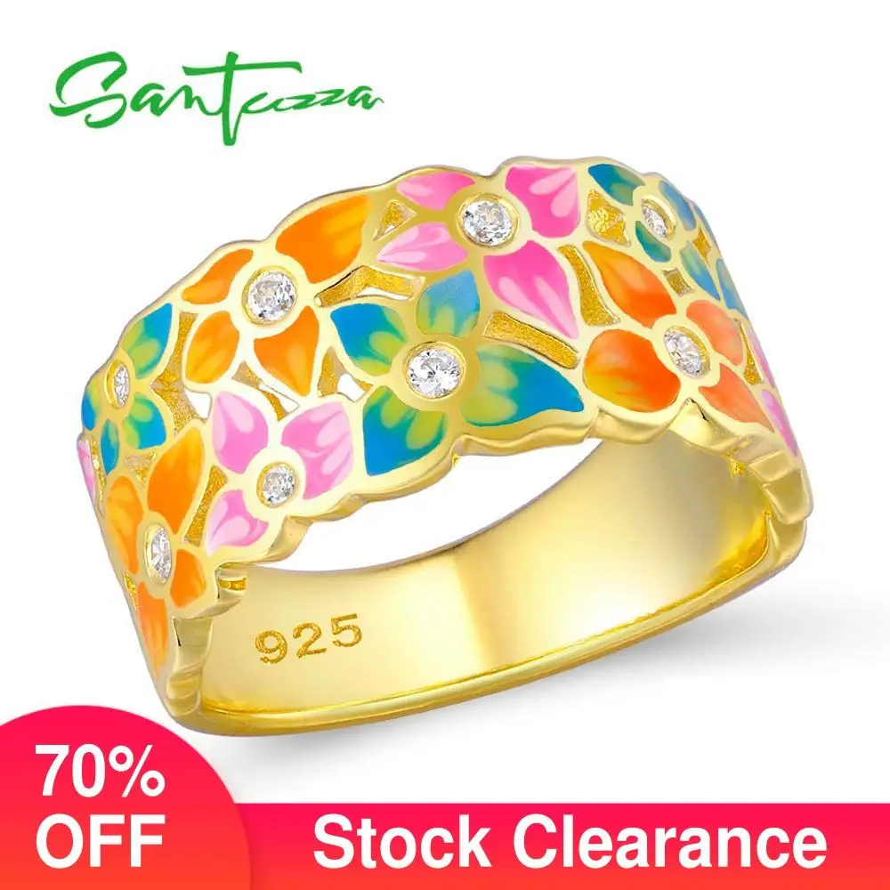 SANTUZZA 100% 925 Sterling Silver Ring For Women Gold Color Delicate Colorful Flowers Party Fine Jewelry Handmade Enamel
SANTUZZA 100% 925 Sterling Silver Ring For Women Gold Color Delicate Colorful Flowers Party Fine Jewelry Handmade Enamel