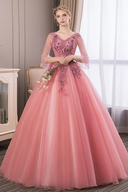 New Women's Three-quarter Sleeves Deep V-neck Tie And Puff Skirt Long Evening Dress Model Quinceanera Dress
New Women's Three-quarter Sleeves Deep V-neck Tie And Puff Skirt Long Evening Dress Model Quinceanera Dress