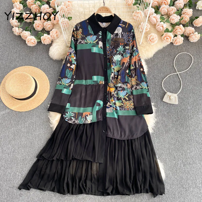 YIZZHOY Spring Autumn Print Long Lress Women Retro Print Dress Turndown-Collar Single Breasted Casual Loose Dress
YIZZHOY Spring Autumn Print Long Lress Women Retro Print Dress Turndown-Collar Single Breasted Casual Loose Dress