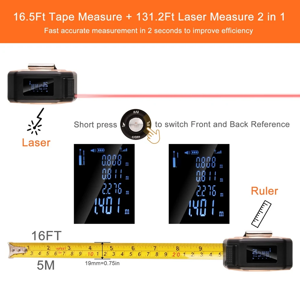 Laser Tape Measure 0.05-40M Rangefinder Tape Measure Aluminum Shell Portable Mini Interior Design Special Ruler Measure Tool
Laser Tape Measure 0.05-40M Rangefinder Tape Measure Aluminum Shell Portable Mini Interior Design Special Ruler Measure Tool