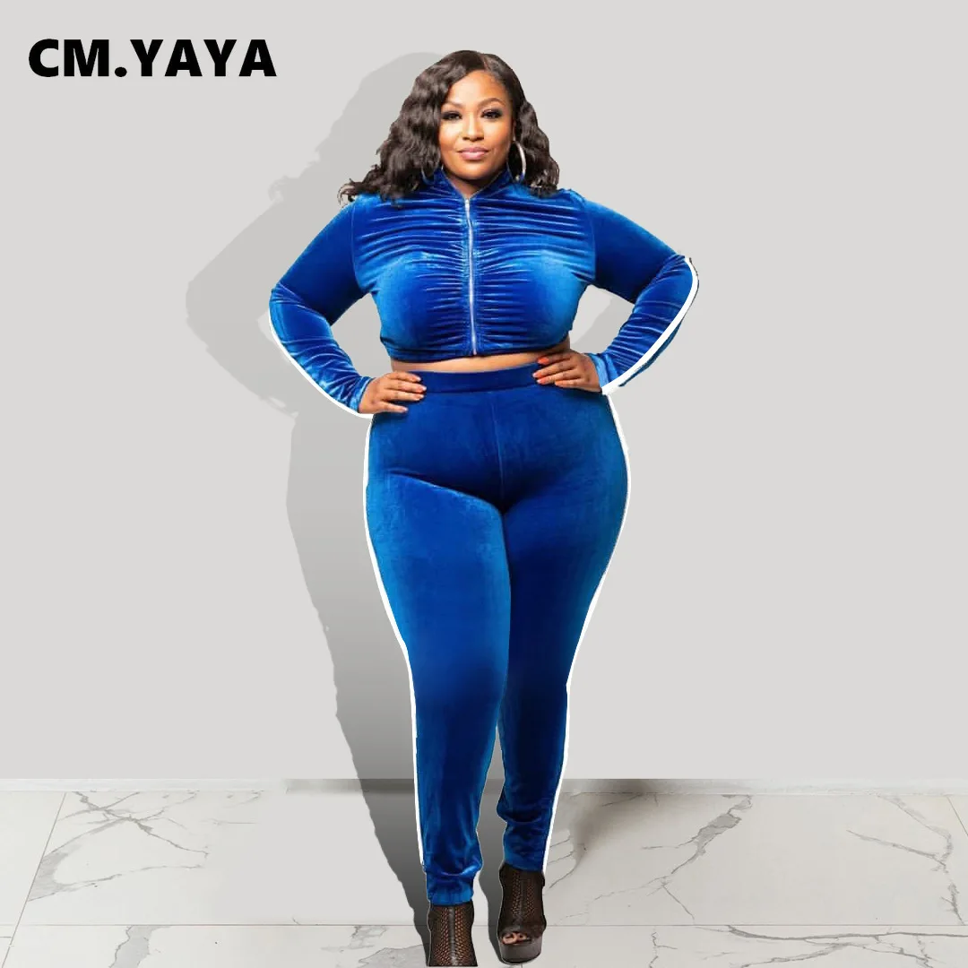 CM.YAYA Autumn Winter Elegant Plus Size Velvet Women's Set Ruched Mini Jacket and Pants Tracksuit Two Piece Set Fitness Outfits
CM.YAYA Autumn Winter Elegant Plus Size Velvet Women's Set Ruched Mini Jacket and Pants Tracksuit Two Piece Set Fitness Outfits