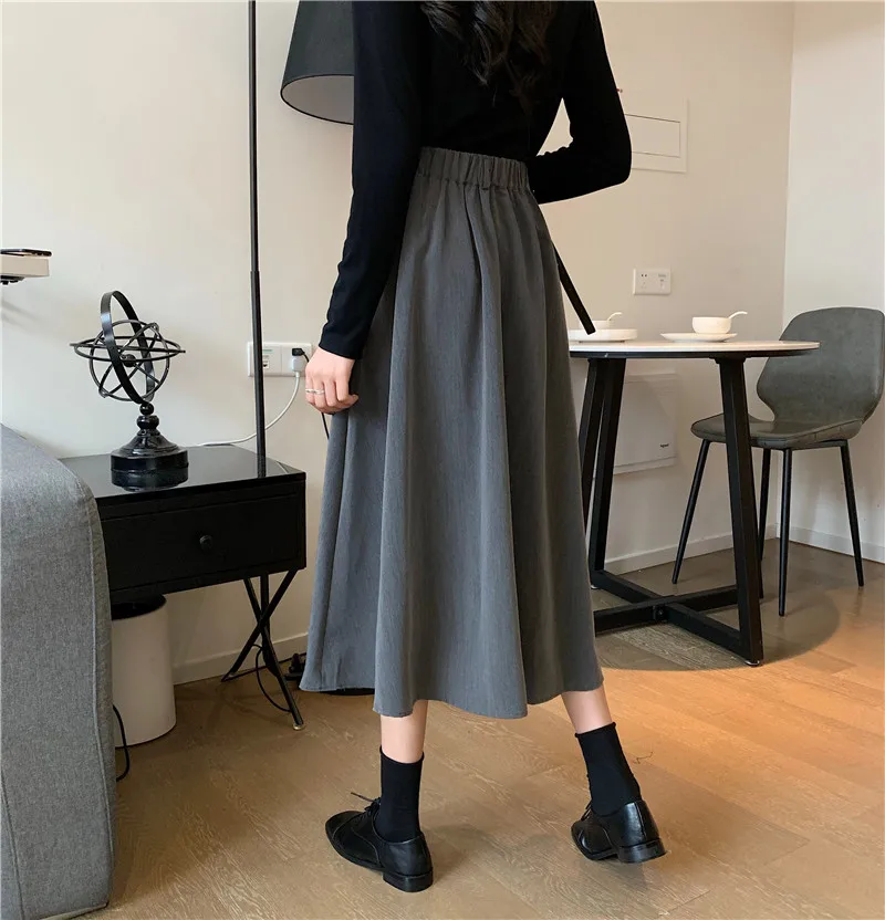 Fall Retro High-waisted A-line Long Pleated Skirts Elastic Waist School Girls Solid Gray Mid-calf Brief Preppy Long Skirts
Fall Retro High-waisted A-line Long Pleated Skirts Elastic Waist School Girls Solid Gray Mid-calf Brief Preppy Long Skirts
