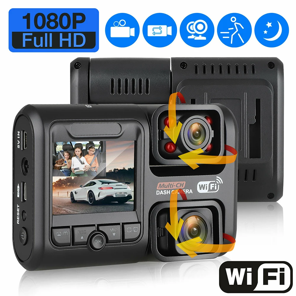 Видеорегистратор автомобильный с двумя камерами, разрешение 1080P, с Wi-Fi, GPS, акселерометром, WDR с функцией ночного видения
Видеорегистратор автомобильный с двумя камерами, разрешение 1080P, с Wi-Fi, GPS, акселерометром, WDR с функцией ночного видения