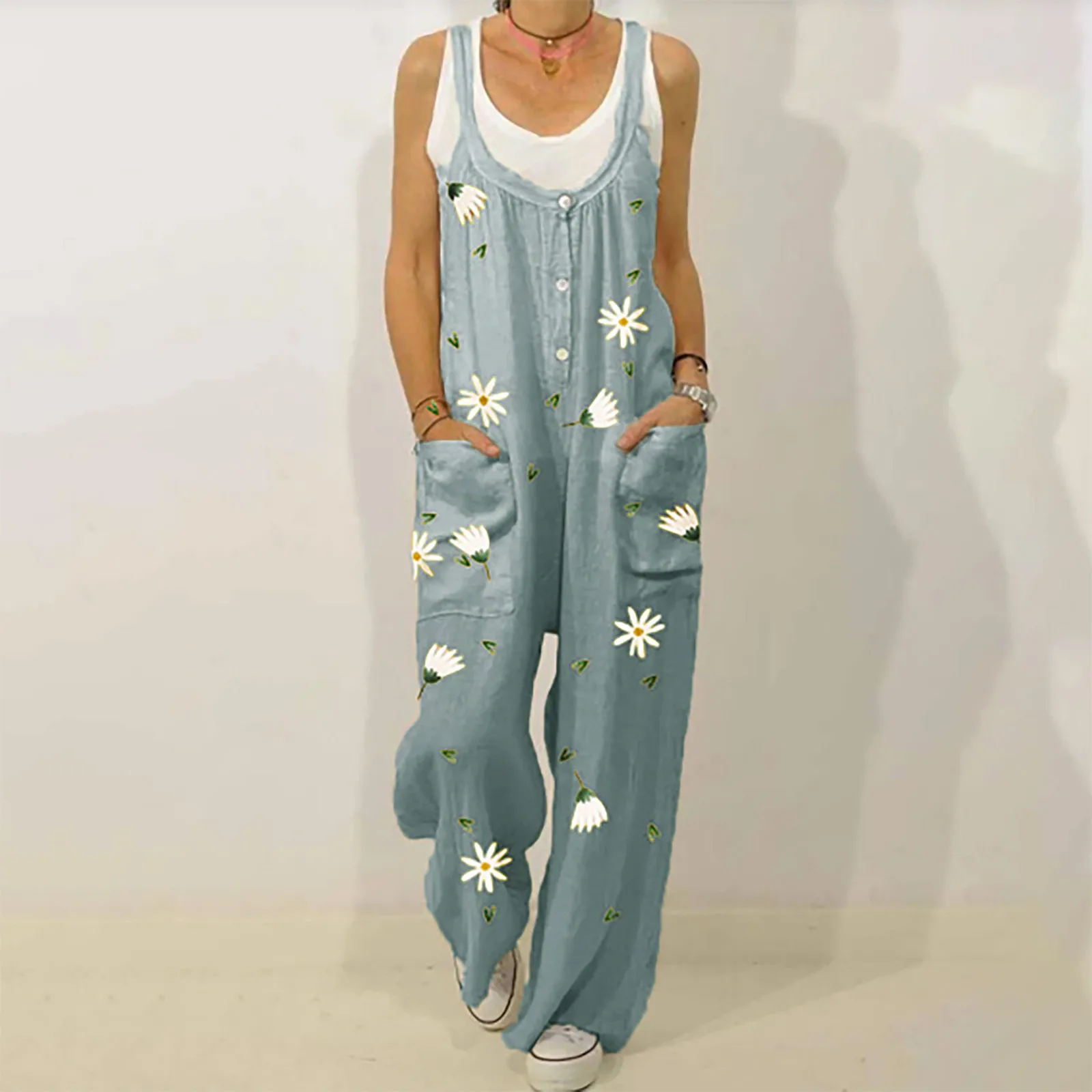 Summer ladies fashion   ethnic style retro dandelion print button sling jumpsuit fashion ethnic style print 02 
Summer ladies fashion   ethnic style retro dandelion print button sling jumpsuit fashion ethnic style print 02