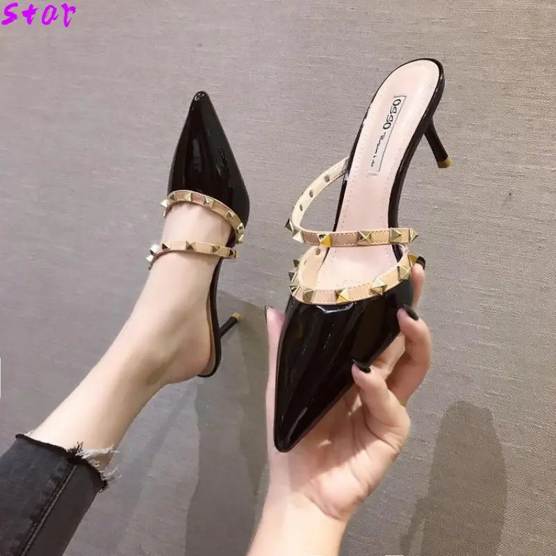Summer Women's High Heels Pointed Toe Rivet Fine Hollow Slippers Sexy Ladies Sandals Fashion Party Shoes Sandals And Slippers
Summer Women's High Heels Pointed Toe Rivet Fine Hollow Slippers Sexy Ladies Sandals Fashion Party Shoes Sandals And Slippers