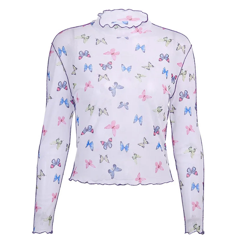 TRODEAM Butterfly Print T-shirt Y2K Aesthetic Shirt Women Tight Mesh See-through Long Sleevee Lace Up Tops Ladies Tee Shirt 2021
TRODEAM Butterfly Print T-shirt Y2K Aesthetic Shirt Women Tight Mesh See-through Long Sleevee Lace Up Tops Ladies Tee Shirt 2021