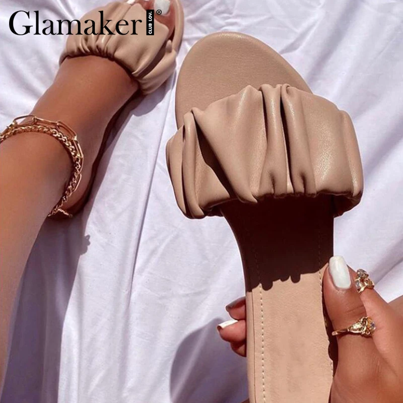 Шлепанцы Glamaker женские плиссированные, пикантная Уличная обувь на плоской подошве, пляжные тапочки для отдыха, черные, летняя модель
Шлепанцы Glamaker женские плиссированные, пикантная Уличная обувь на плоской подошве, пляжные тапочки для отдыха, черные, летняя модель