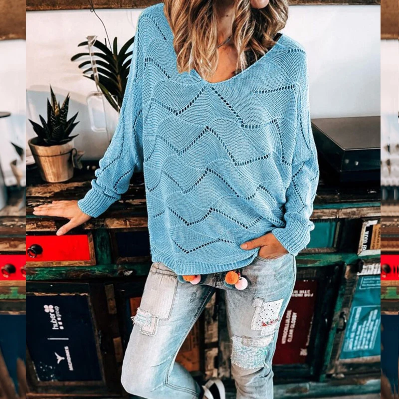 Autumn Winter New V-Neck bat Sleeve Women Knitted Sweater Fashion Hollow Out Solid Loose Pullover Jumper Ladies Casual Sweaters
Autumn Winter New V-Neck bat Sleeve Women Knitted Sweater Fashion Hollow Out Solid Loose Pullover Jumper Ladies Casual Sweaters