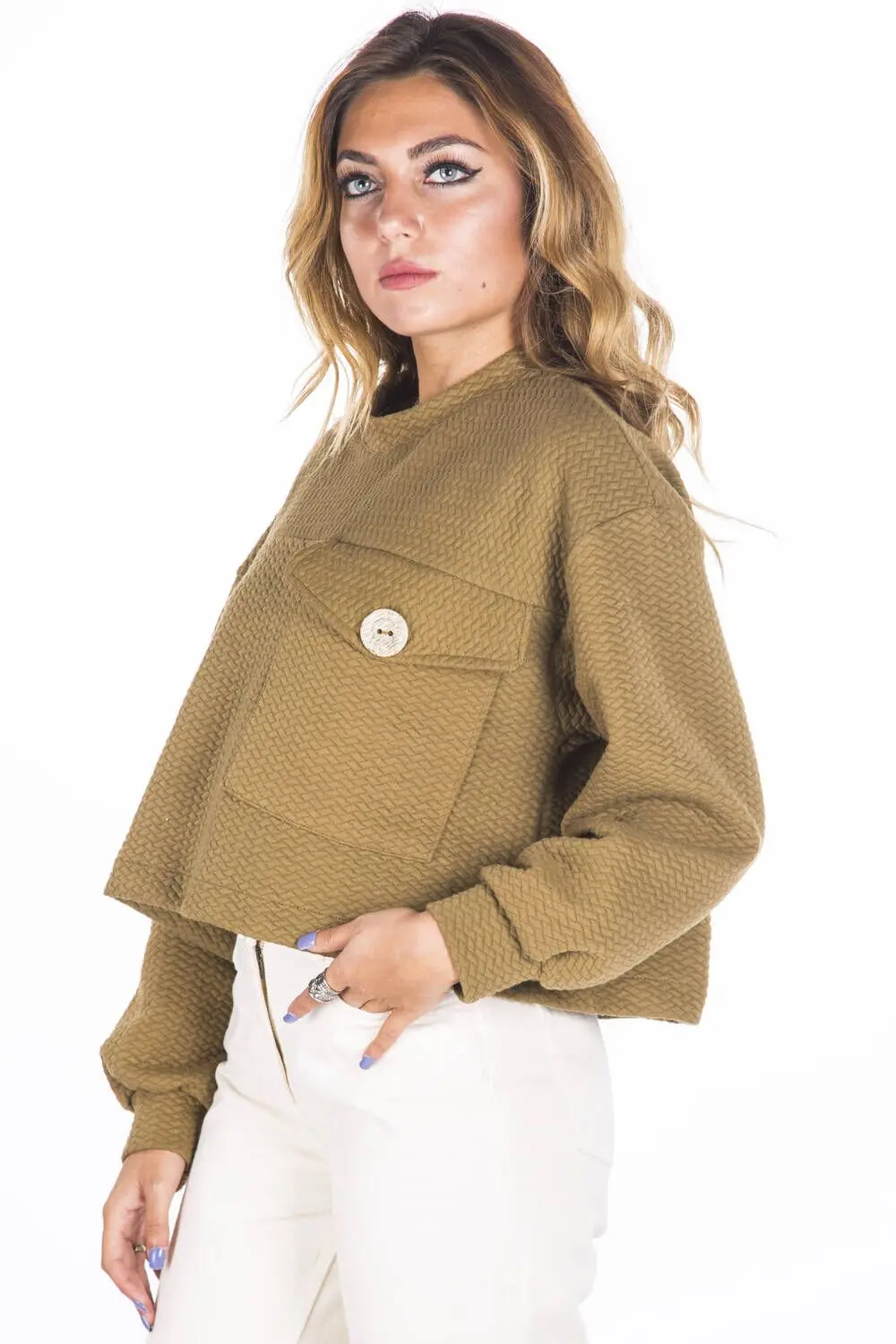 Button Detailed Khaki Womens Sweatshirt 
Button Detailed Khaki Womens Sweatshirt