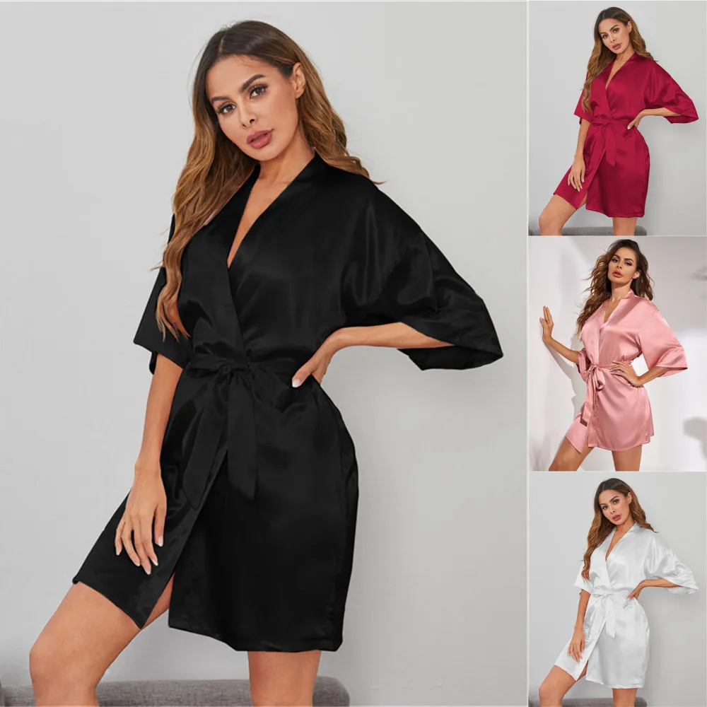 

Short Sexy Rayon Robe Kimono Bathrobe Gown Female Intimate Lingerie Nightgown Black Lounge Sleep Wear Nightdress Home Clothing