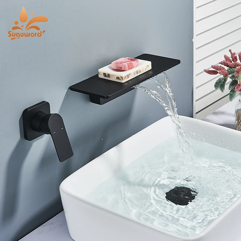 Suguword Matte Black Bathroom Basin Faucet Rectangle Waterfall Spout Hot and Cold Water Mixer Tap Nordic Wall Mounted Crane
Suguword Matte Black Bathroom Basin Faucet Rectangle Waterfall Spout Hot and Cold Water Mixer Tap Nordic Wall Mounted Crane