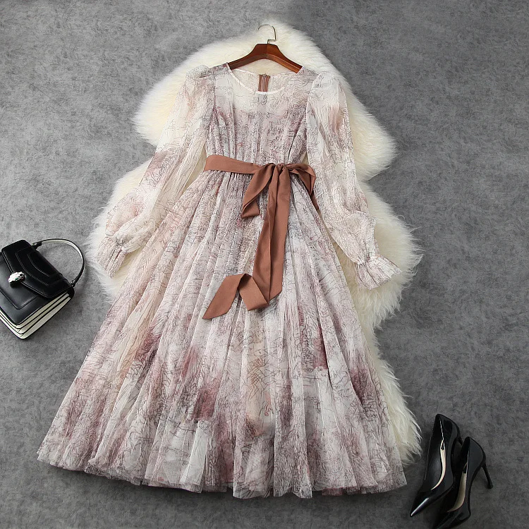 2021 spring women's dress new gentle wind printing waist foreign style puffy skirt gauze temperament dress t11766
2021 spring women's dress new gentle wind printing waist foreign style puffy skirt gauze temperament dress t11766