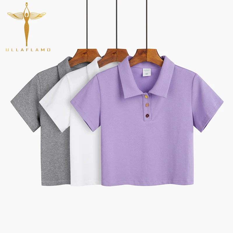 Summer Cotton Short Female T Shirt Turn Down Collar T Shirt Purple Sweet Basic Top Summer Street Clothing High Waist Lady Tops
Summer Cotton Short Female T Shirt Turn Down Collar T Shirt Purple Sweet Basic Top Summer Street Clothing High Waist Lady Tops