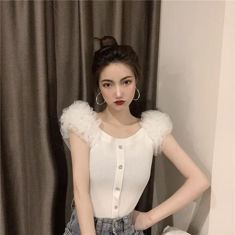 Blouse Women Off Shoulder Top Ruffle Blouse Vintage Stretch Knitted Korean Clothes Summer Button Up Shirt Black White
Blouse Women Off Shoulder Top Ruffle Blouse Vintage Stretch Knitted Korean Clothes Summer Button Up Shirt Black White
