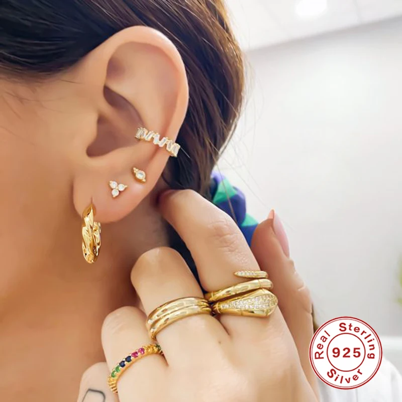 KOJ 925 Sterling Silver Twist C Stud Earrings For Women Vintage Gold/Silver Party Wedding Jewelry Fashion Zircons Fancy Earrings 
KOJ 925 Sterling Silver Twist C Stud Earrings For Women Vintage Gold/Silver Party Wedding Jewelry Fashion Zircons Fancy Earrings