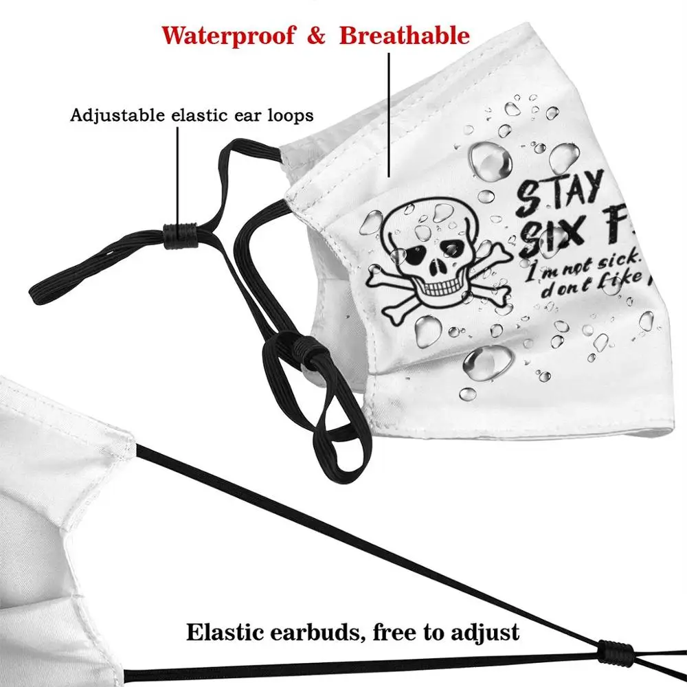 Stay Back Six Feet Skulls Black Print Washable Filter Anti Dust Mouth Mask Social Distancing I Dont Like People | Аксессуары для