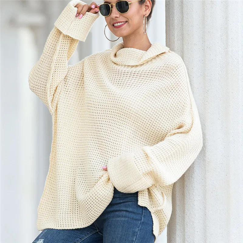 Turtleneck Split Knitting Sweater Women Casual Loose Long Sleeve Tops Pullovers Jumpers Knitwear Chandail Femme | Женская одежда