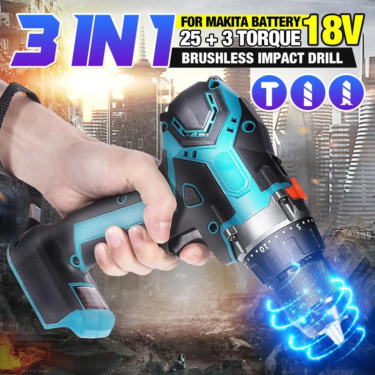18V 13mm 450Nm 3 in 1 Brushless Electric Drill Screwdriver 20+3 Torque Cordless Impact Drill DIY Power Tools for Makita Battery
18V 13mm 450Nm 3 in 1 Brushless Electric Drill Screwdriver 20+3 Torque Cordless Impact Drill DIY Power Tools for Makita Battery