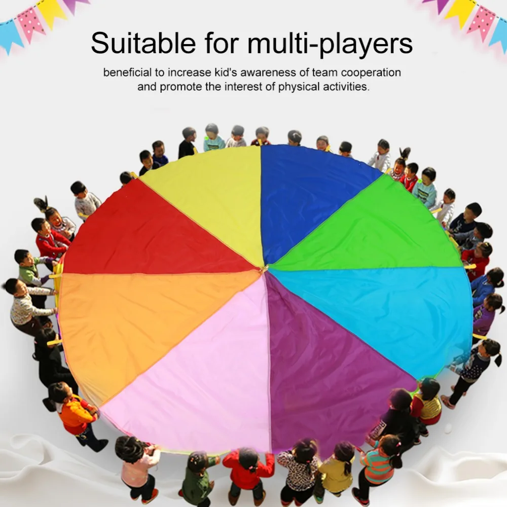 Kids 2M/3M/3.6M/6M Diameter Outdoor Rainbow Umbrella Parachute Toy Jump-Sack Ballute Play Teamwork Game Toy For Kids Gifts
Kids 2M/3M/3.6M/6M Diameter Outdoor Rainbow Umbrella Parachute Toy Jump-Sack Ballute Play Teamwork Game Toy For Kids Gifts
