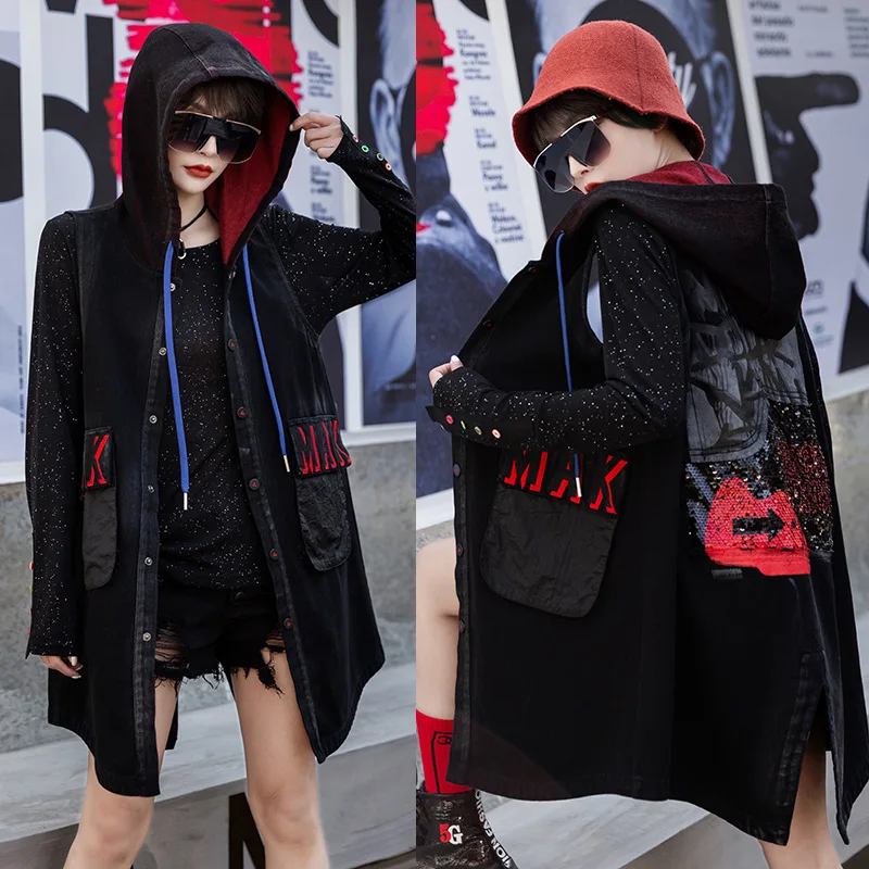 SOUL OF TIGER New Autumn European Fashion Style Women Punk Waistcoats Ladies Black Denim Vests Casual Hooded Sequins Streetwear
SOUL OF TIGER New Autumn European Fashion Style Women Punk Waistcoats Ladies Black Denim Vests Casual Hooded Sequins Streetwear